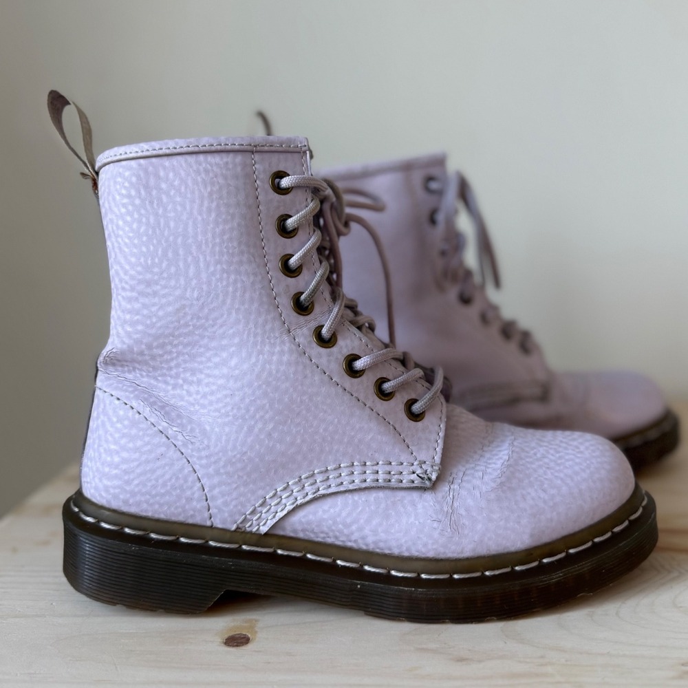 Dr. Martens Lilac Leather Combat Boots - Picture 2 of 14
